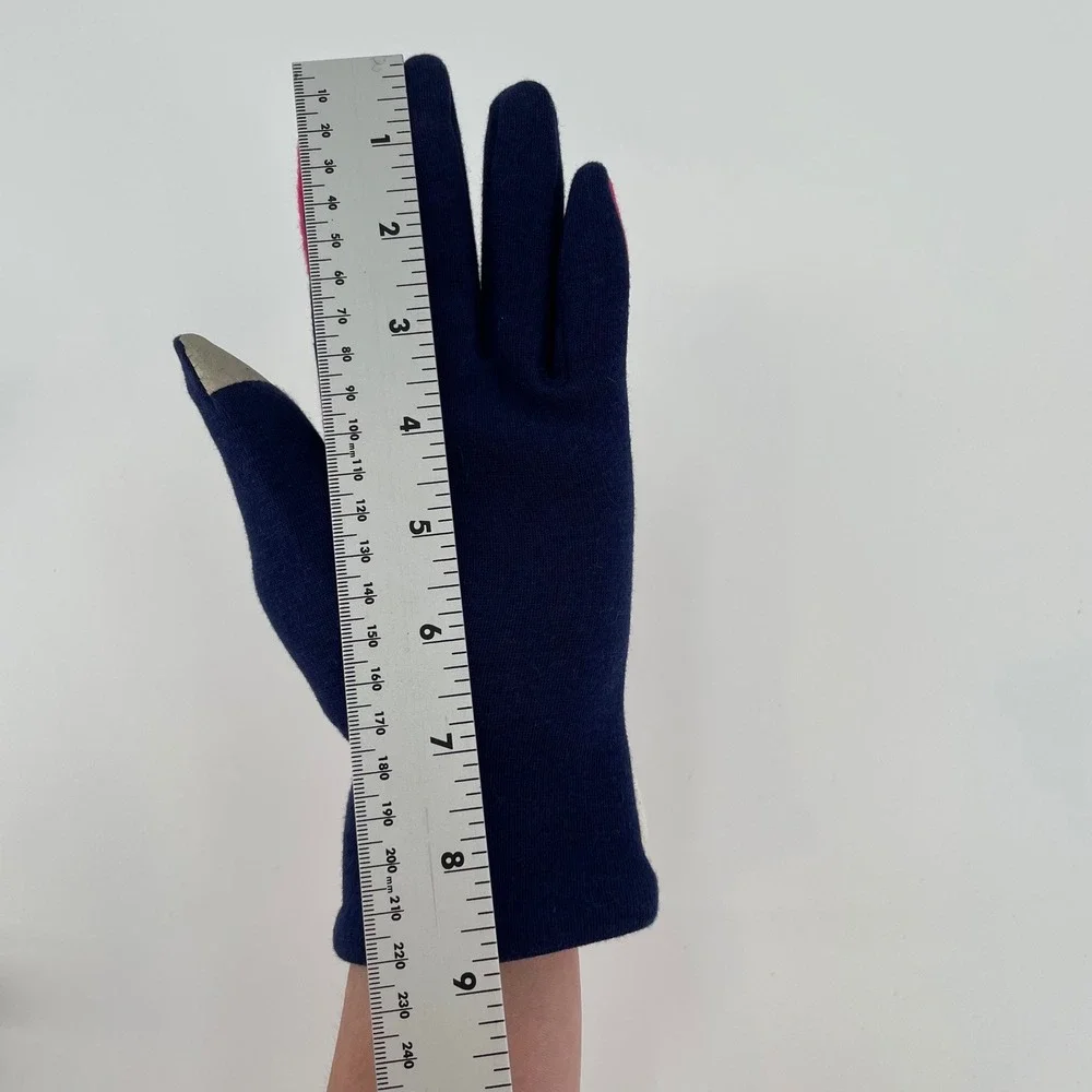 Womens Pink Navy Colorblock Fleece Touchscreen Gloves Bow Winter Small Medium